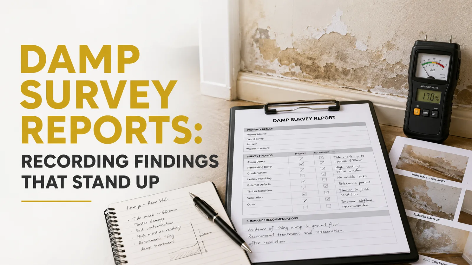 A Damp Surveyor Recording Findings